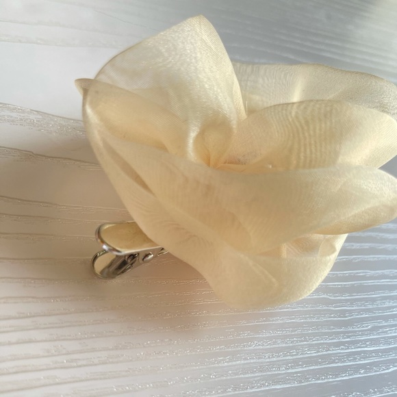Champagne Shimmery Muslin Flower Hair Clip With Rhinestone, Flowers, Hair Clips - Picture 3 of 7